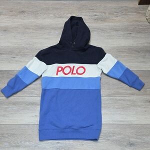 Polo Ralph Lauren Girls Color-Blocked hooded sweatshirt Dress Blue Sz 7 Small